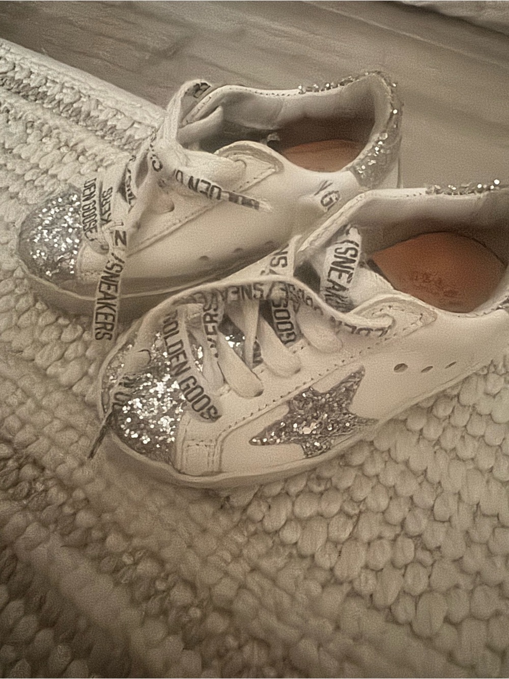 Golden Goose Kids White Sneakers with Silver Glitter Star and Toe - Picture 1 of 5